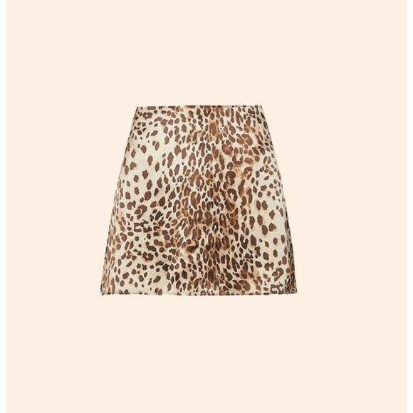 Reformation Benson Leopard Silk Mini Pencil Straight Skirt Brown Women's Size 2 - Picture 6 of 9